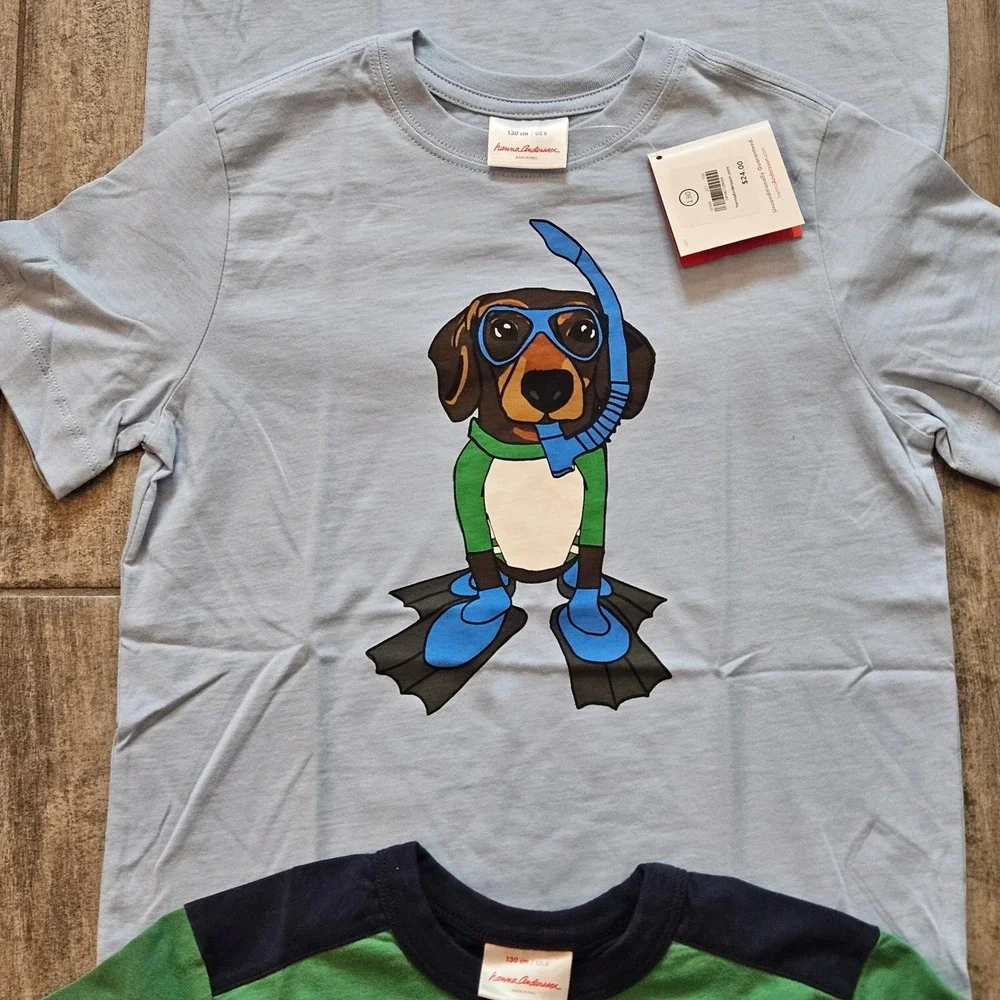 Hanna Andersson T Shirt Pants Lot of 4 Kids 8 130 Shark Dog Dino Scandi Organic